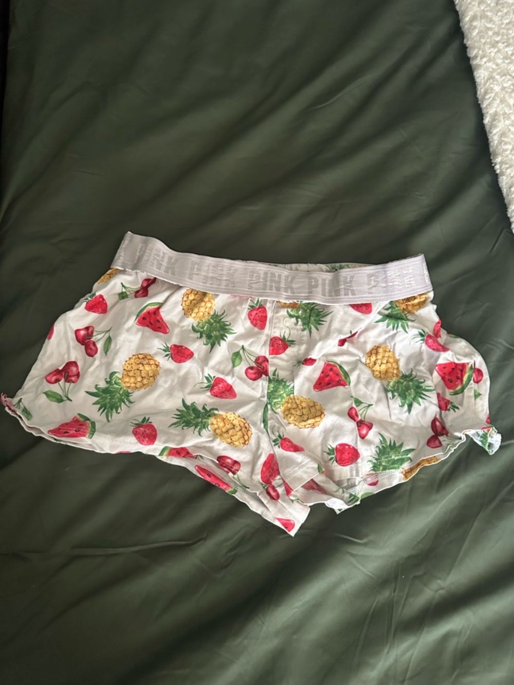 PINK Victoria's Secret White Fruit-Print Lounge Shorts